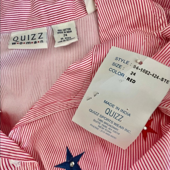 Quizz Woman Plus Size 24 Cotton Button Down Shirt Tunic Stars Stripes Patriotic - Picture 8 of 9